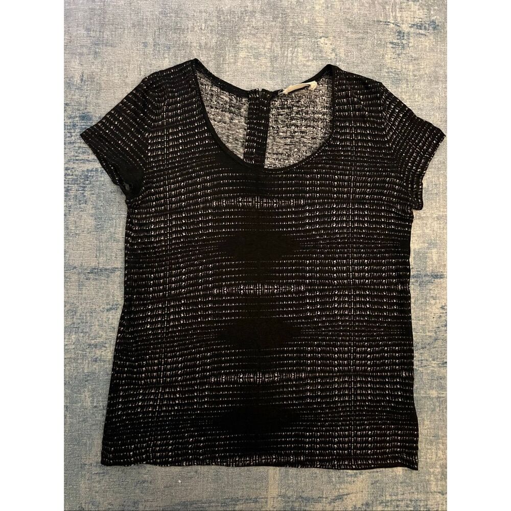 Eleven Paris Black White Back Zip Dartdoot Semi Sheer 100% Linen Tee Large
